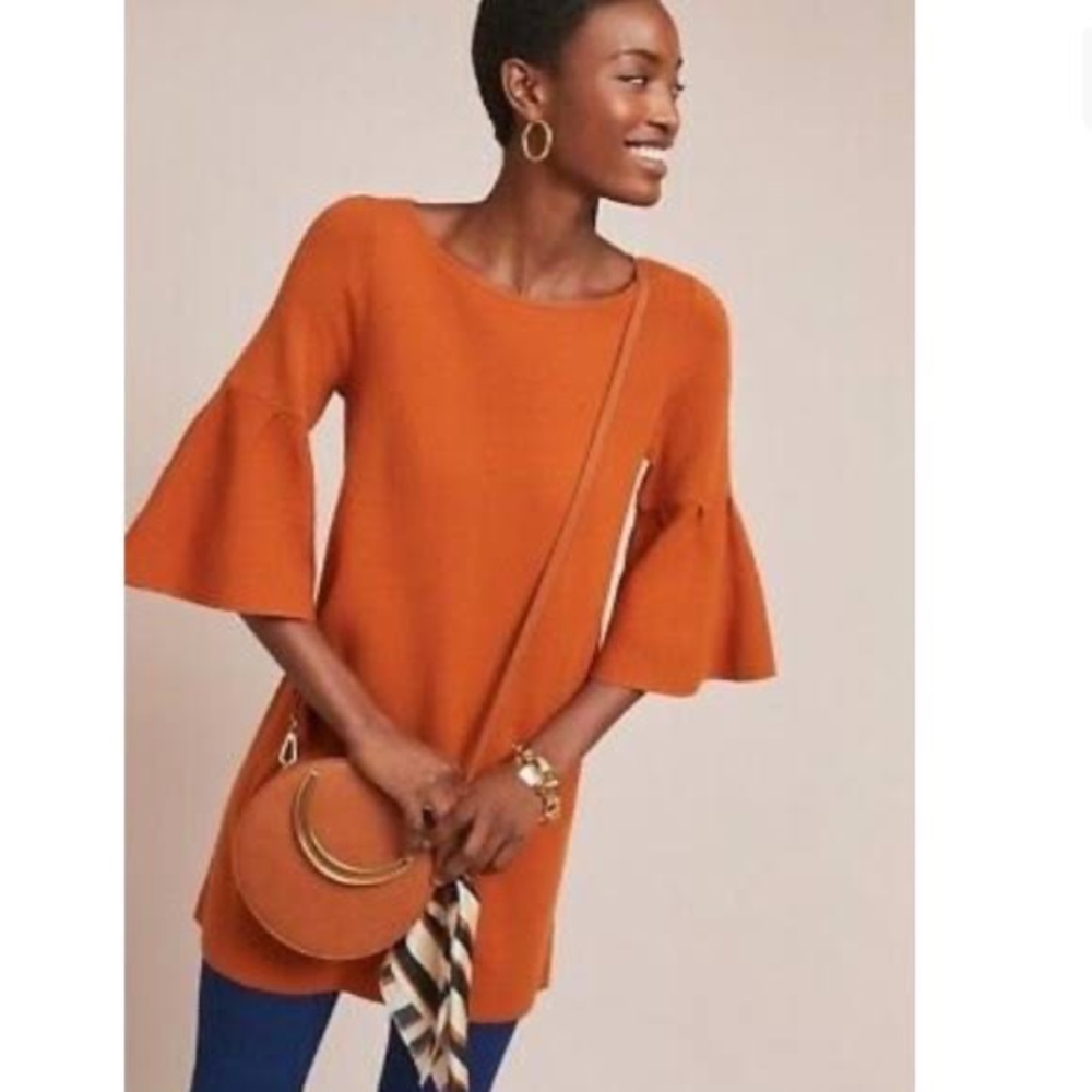 Anthropologie Moth Chester mustard bell sleeve tunic sweater dress